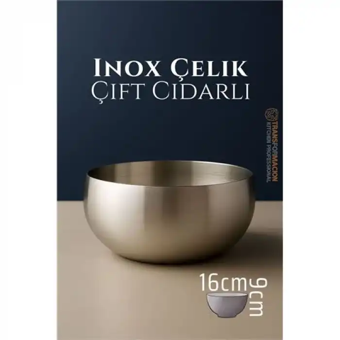 Çift Cidarlı Kase - Inox Çelik Kase 16 cm