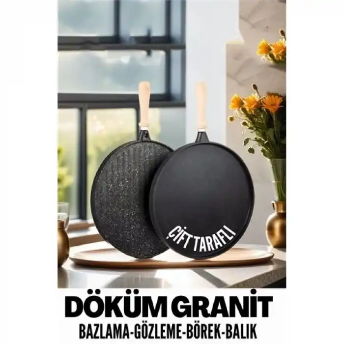 BX Çift Taraflı Döküm Granit Gözleme Bazlama Tavası