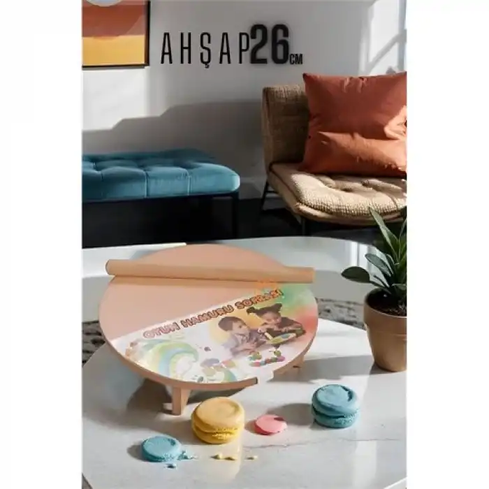 BX Çocuk 26 cm Ahşap Hamur Açma Masası Mini Oklava ile Oyun Hamuru Tahtası