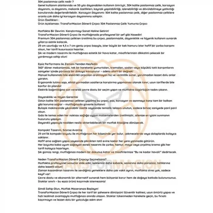 Dönerli Çırpıcı 304 Paslanmaz Çelik Yumurta Çırpıcı
