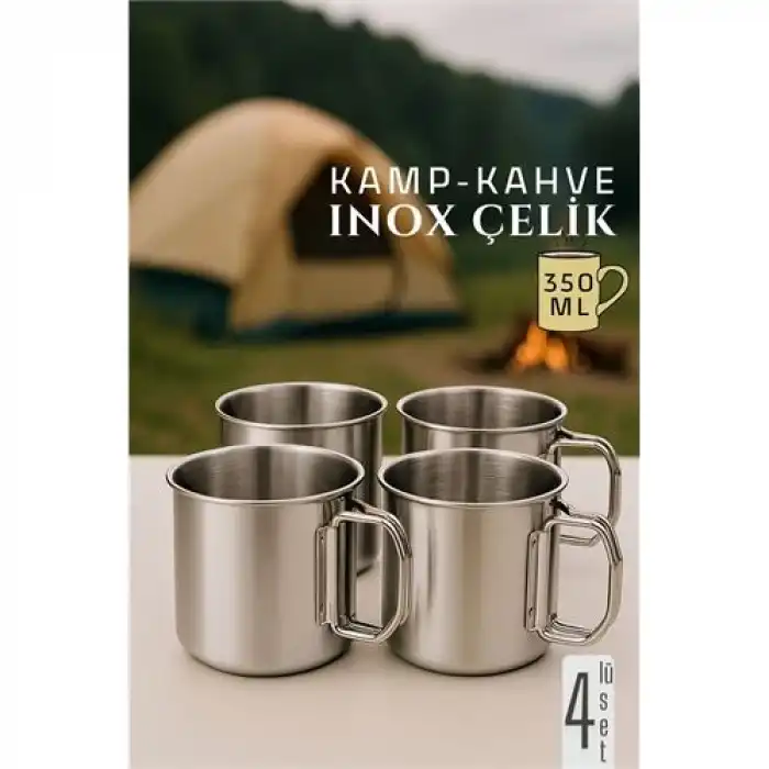 Inox Çelik Kamp Kupası - Kamp Bardağı 350 ml 4 LÜ SET