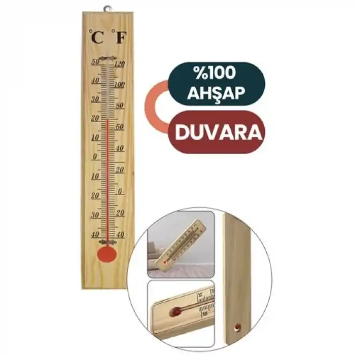 Termometre  - Ahşap Duvar Termometresi
