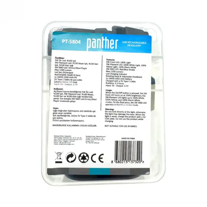BX PT-5804 USB ŞARJLI KAFA LAMBASI