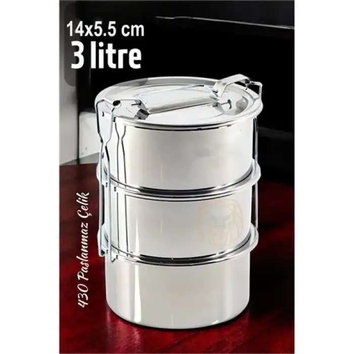 Eco Lounge Sefer Tası Yemek Kabı Paslanmaz Çelik 3 Katlı 14 cm 3 LİTRE 721366