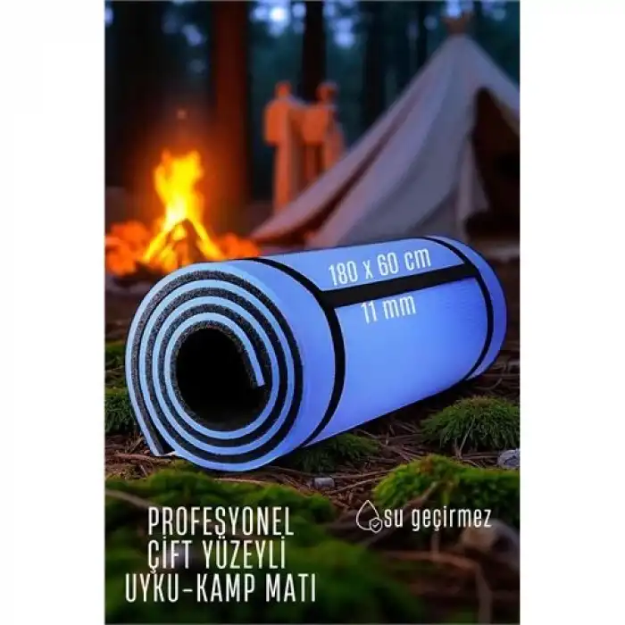 Uyku Matı - Kamp Matı - Piknik Çadır Matı 11 mm Çift Taraflı Mavi