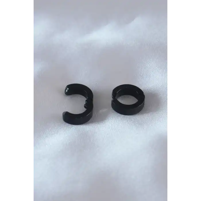 Çelik Siyah Renk Sıkıştırmalı Erkek Küpe
