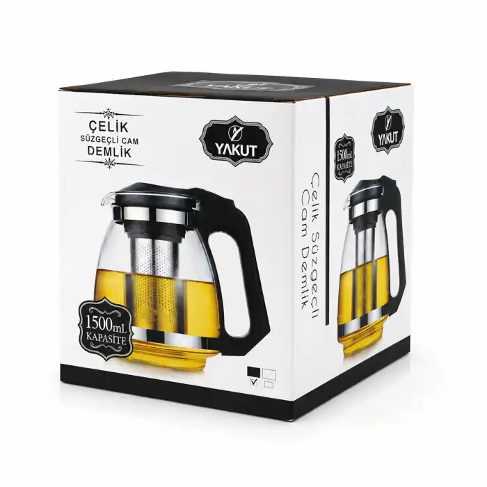 Çelik Süzgeçli Cam Demlik 1500ml Bx40