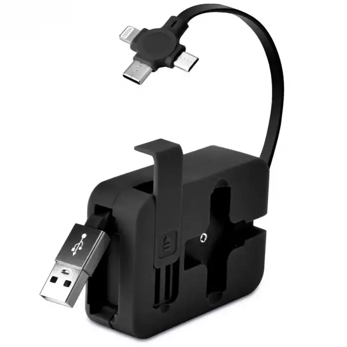 Cep Tipi Telefon Tutuculu Makaralı Uzayıp Kısalabilen 3ü 1 Arada USB Şarj Kablosu