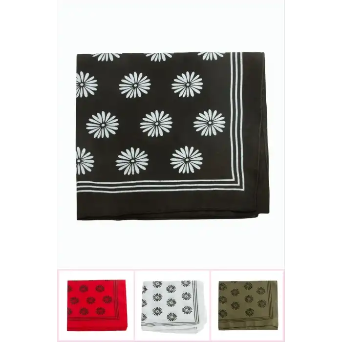 Çiçek Desenli Keten Bandana 50*50