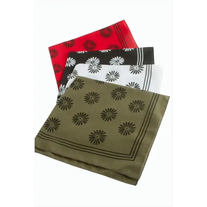 Çiçek Desenli Keten Bandana 50*50