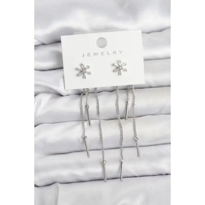 Çiçek Model Gümüş Pirinç Sallantılı Kadın Küpe