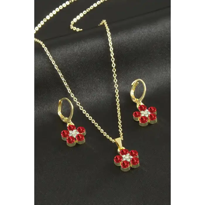 Çiçek Taşlı Set Kolye