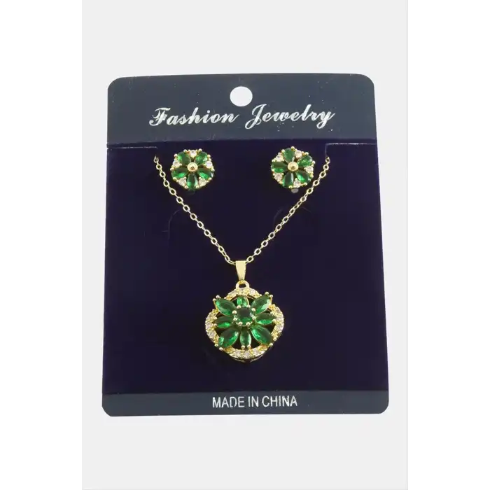 Çiçek Zirkon Taşlı Set Kolye