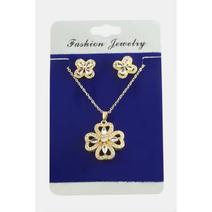 Çiçek Zirkon Taşlı Set Kolye