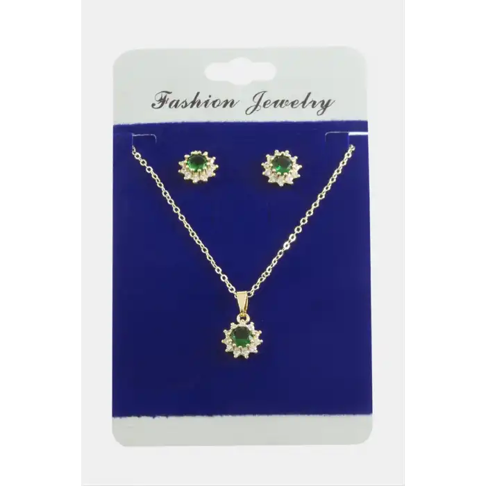 Çiçek Zirkon Taşlı Set Kolye