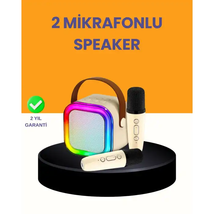 Çift Mikrofonlu Kompakt Karaoke Hoparlör – Uzun Pil Ömrü