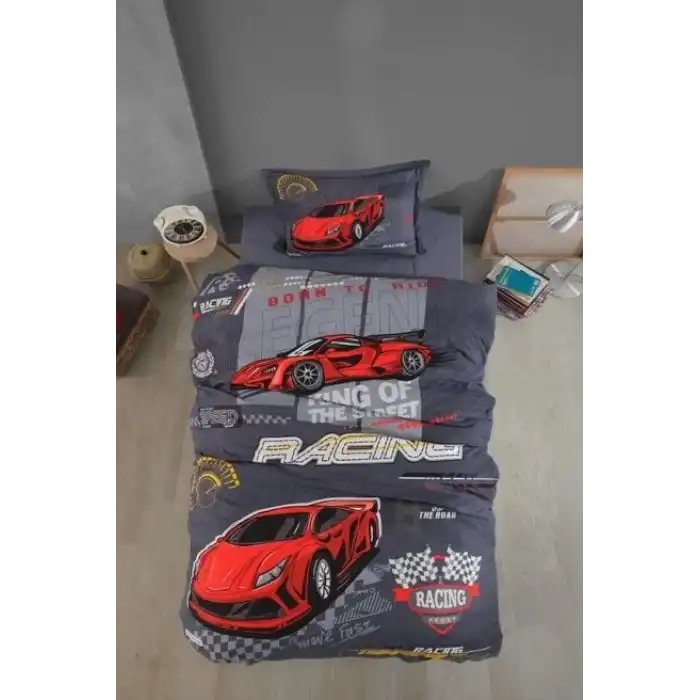 Clasy Tek Kişilik Ranforce Nevresim Takımı Raing Team Gri