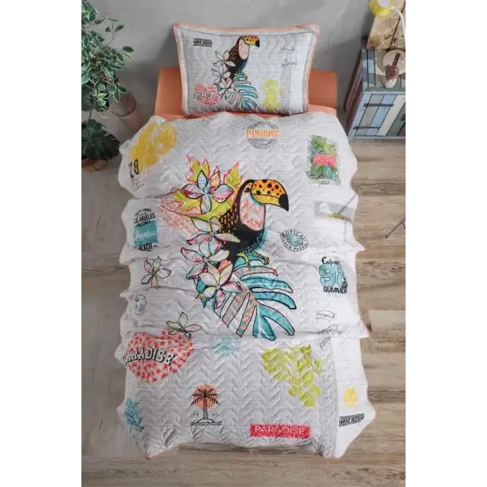 Clasy Tek Kişilik Yatak Örtüsü Paradise v1 Somon