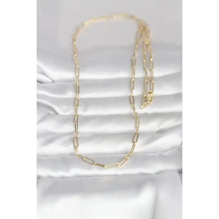 CM 14K Gold Renk Ataç Zincirli Model 60 cm Kadın Kolye