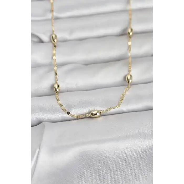 CM 14K Gold Renk Damla Topçuklu Zincir Model 60 cm Kadın Kolye