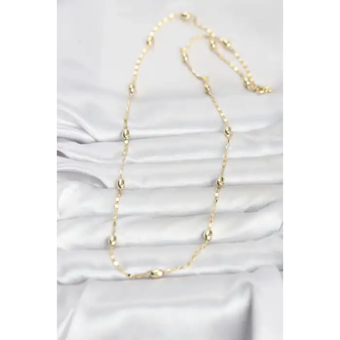 CM 14K Gold Renk Damla Topçuklu Zincir Model 60 cm Kadın Kolye
