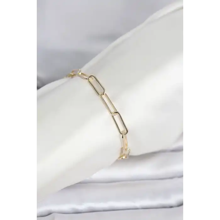 CM 14K Gold Renk Kalın Ataç Zincir Model Kadın Bileklik