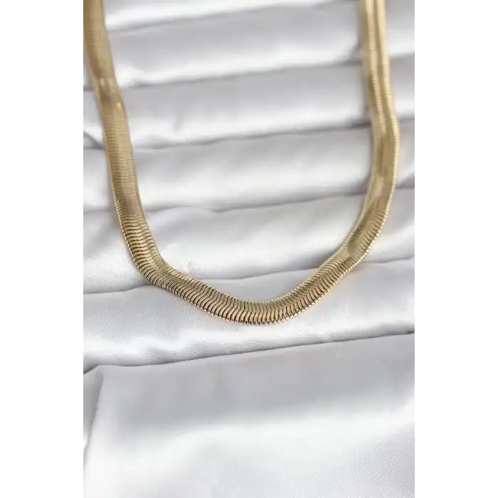 CM 14K Gold Renk Kalın Yassı Yılan Zincir Model 45 cm Kadın Kolye