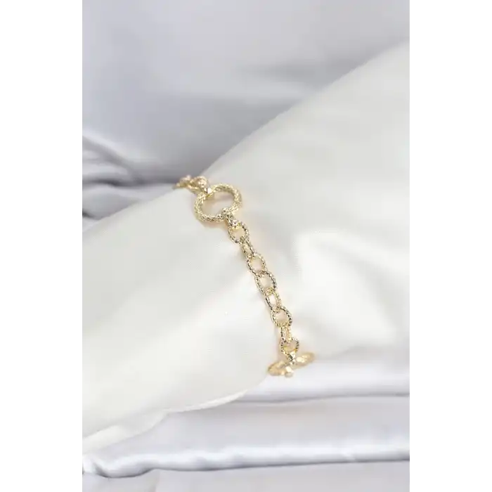 CM 14K Gold Renk Lazerli Halka Model Kadın Bileklik