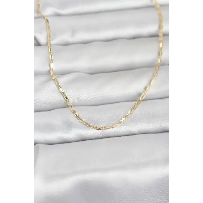 CM 14K Gold Renk Lazerli Zincir Model 60 cm Kadın Kolye