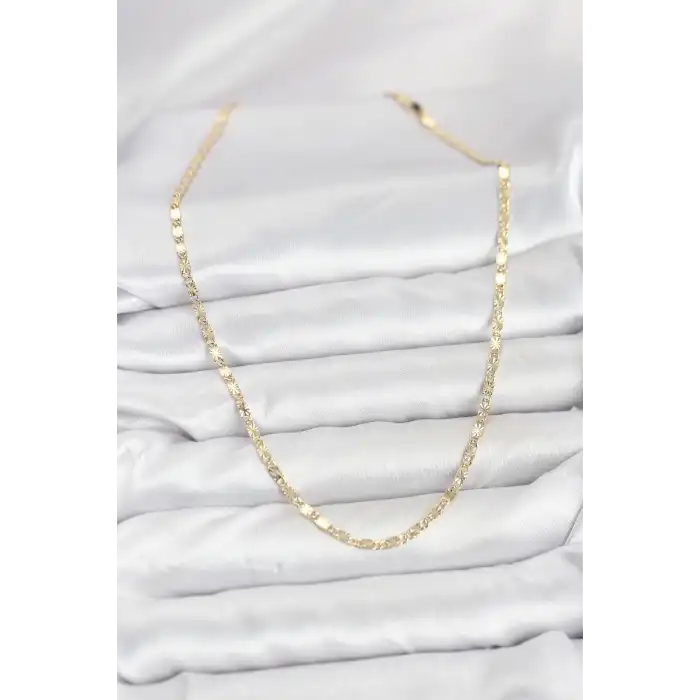 CM 14K Gold Renk Lazerli Zincir Model Kadın Kolye