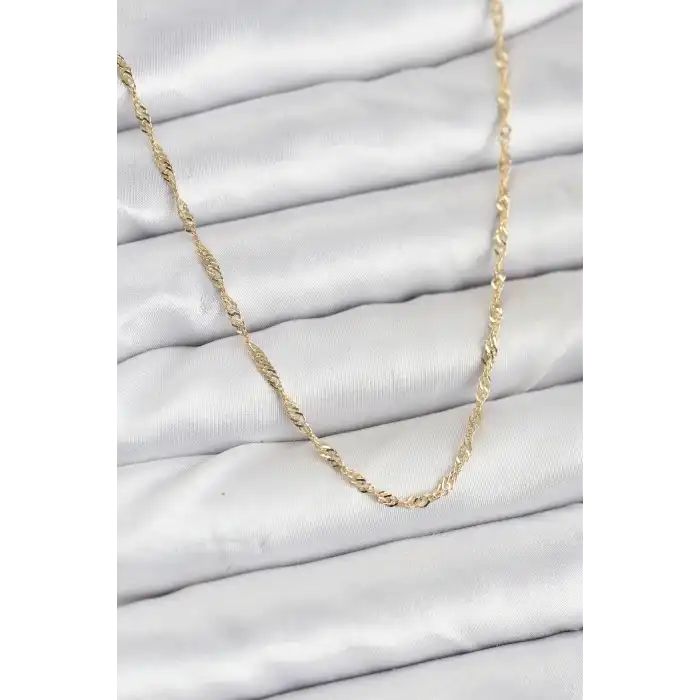 CM 14K Gold Renk Yassı Burgulu Model Kadın Kolye