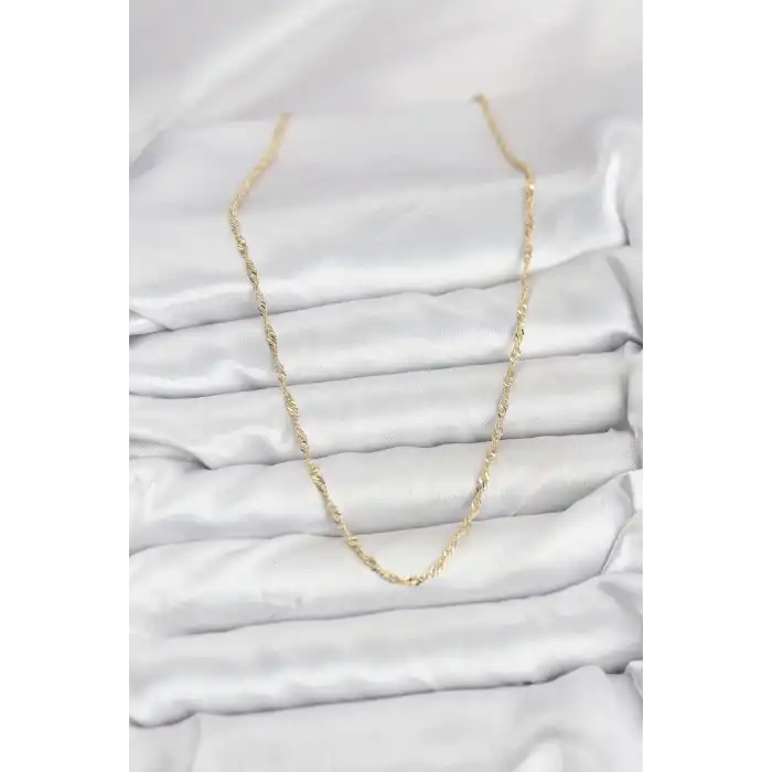 CM 14K Gold Renk Yassı Burgulu Model Kadın Kolye