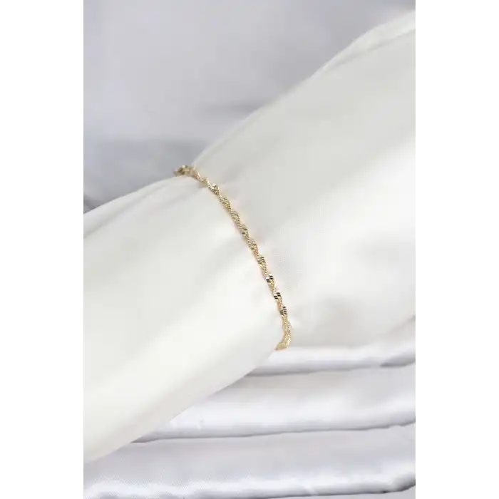 CM 14K Gold Renk Yassı Ezme Burgu Model Kadın Bileklik