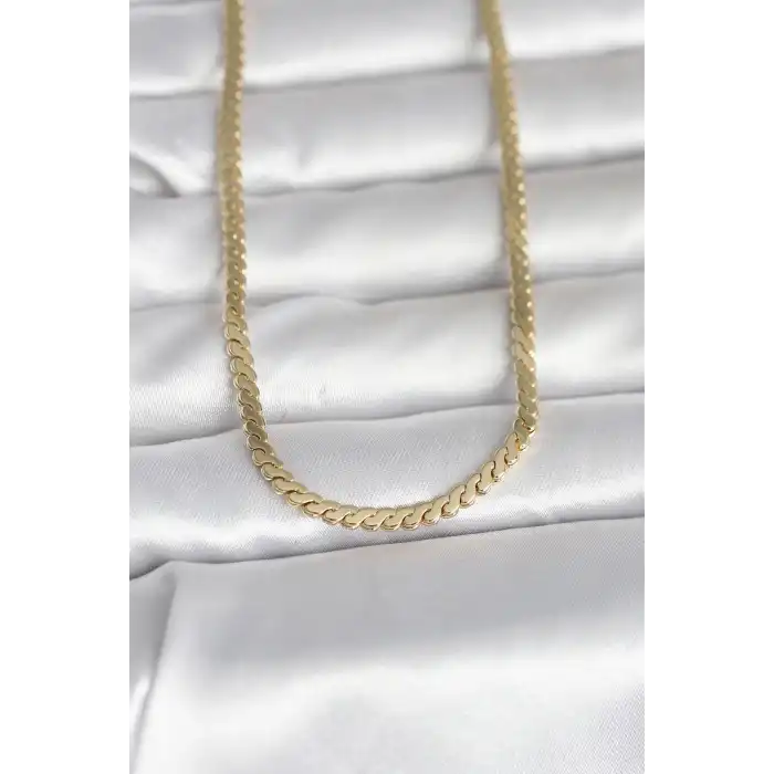 CM 14K Gold Renk Yassı Ezme Zincir Model 60 cm Kadın Kolye
