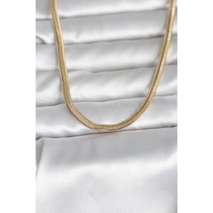 CM 14K Gold Renk Yassı Yılan Zincir Model 45 cm Kadın Kolye