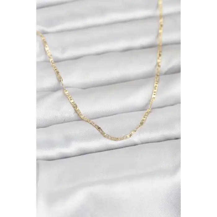CM 14K Gold Renk Yassı Zincir Model 60 cm Kadın Kolye