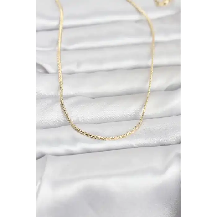 CM 14K Gold Renk Yassı Zincir Model 60 cm Kadın Kolye