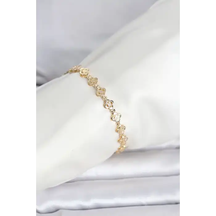 CM 14K Gold Renk Yonca Model Kadın Bileklik