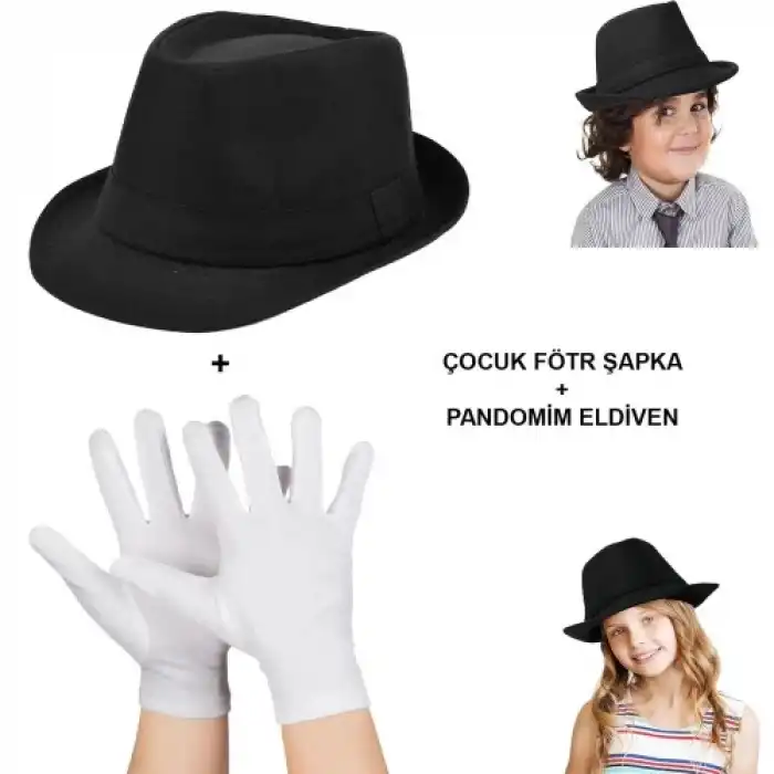 Çocuk Sahne Performans Seti – Gösteri Fötr Şapka ve Eldiven