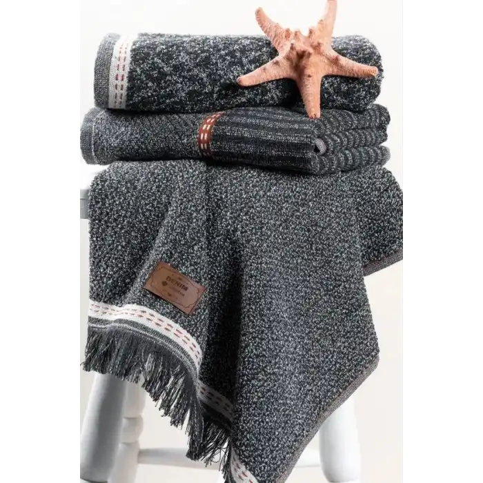 Cotton Box 3lü Jakarlı Havlu Seti Denim Antrasit 50x90