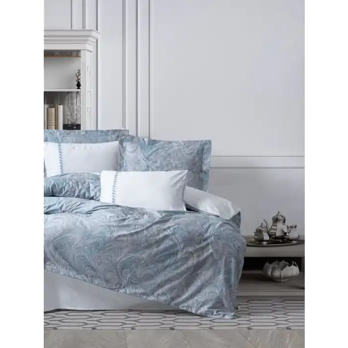 Cotton Box Çift Kişilik Elit Saten Nevresim Takımı Stilla Mavi
