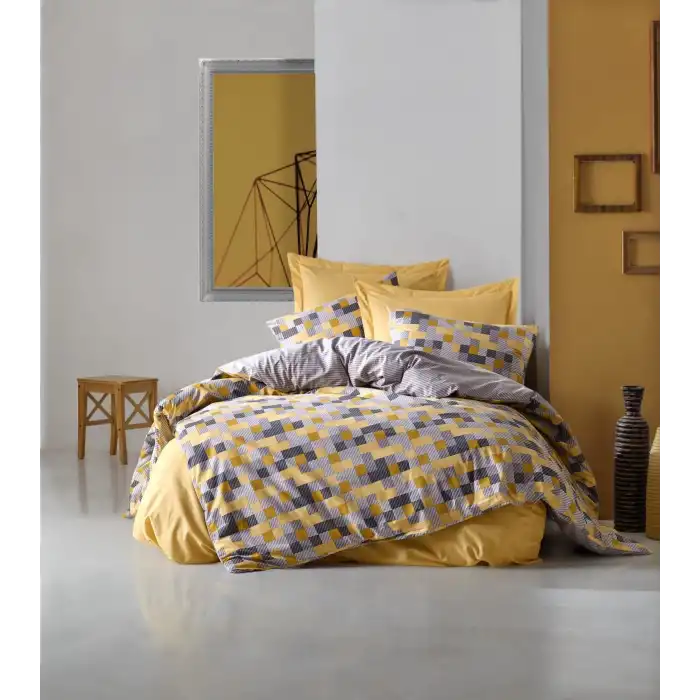 Cotton Box Çift Kişilik Minimal Nevresim Takımı Elon Sarı