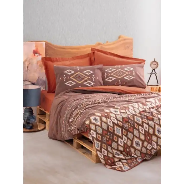 Cotton Box Etnich Nevresim Takımı Çift Kişilik Belize Kahve