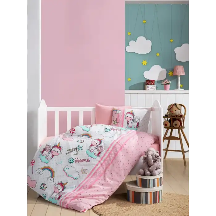 Cotton Box Flanel Bebek Nevresim Takımı Unicorn Pembe