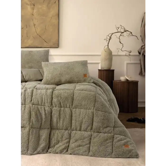 Cotton Box Peluş Çift Kişilik Yorgan Seti Taş