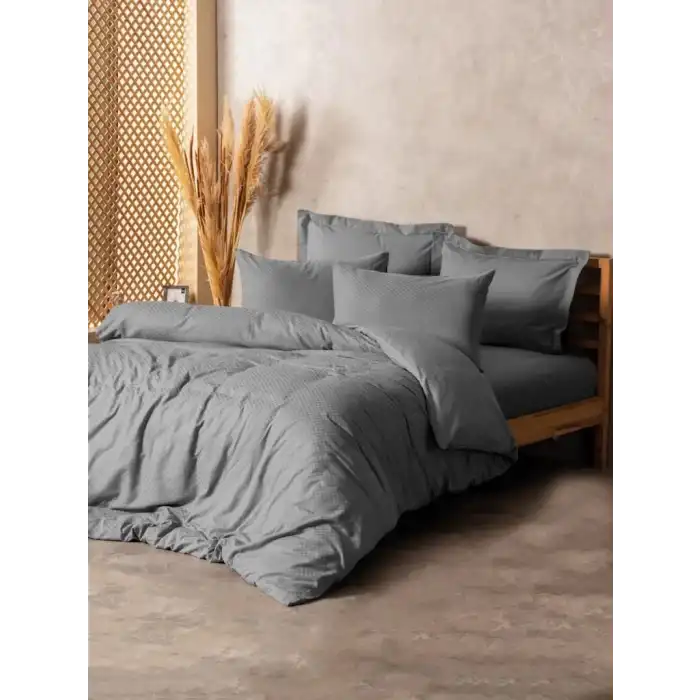 Cotton Box Plain Plaid Çift Kişilik Nevresim Takımı Gri