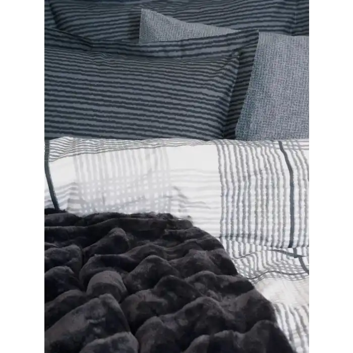 Cotton Box Trim Çift Kişilik Battaniyeli Nevresim Takımı Smooth Siyah