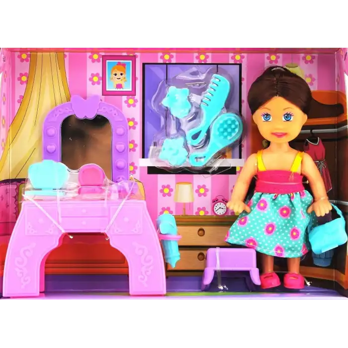 Cute Doll Mini Bebek Aksesuarlı ve Makyaj Masalı Oyun Seti
