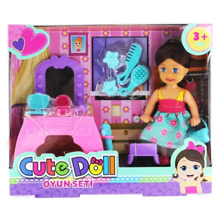 Cute Doll Mini Bebek Aksesuarlı ve Makyaj Masalı Oyun Seti