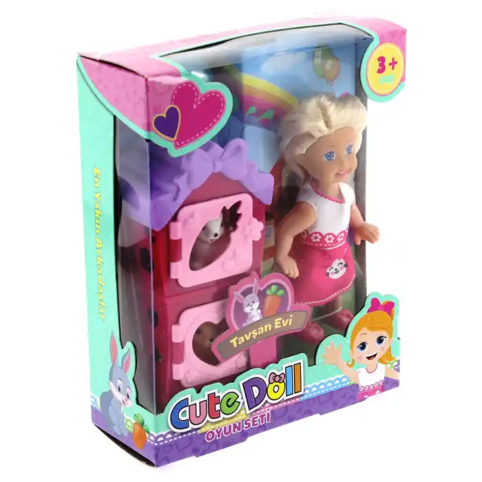 Cute Doll Mini Bebek Tavşanlı ve İki Katlı Kulübe Oyun Seti